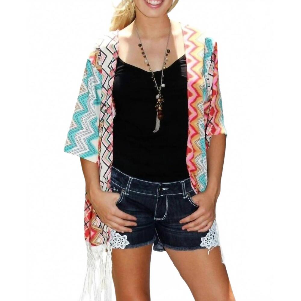 NEW R CINCO RANCH fresco chevron kimono in multi